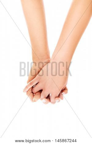 Hands of woman holding together