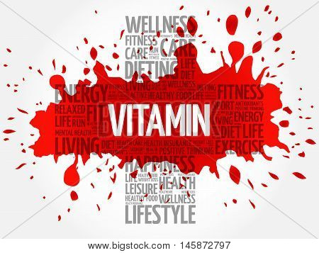 VITAMIN word cloud health cross concept, presentation background