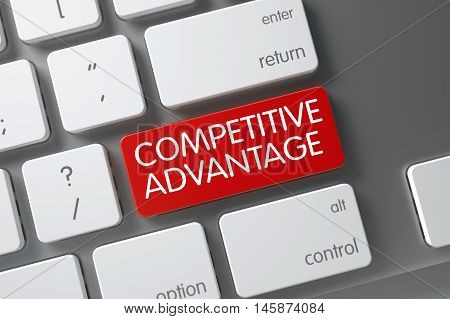Competitive Advantage Concept Slim Aluminum Keyboard with Competitive Advantage on Red Enter Key Background, Selected Focus. 3D Illustration.