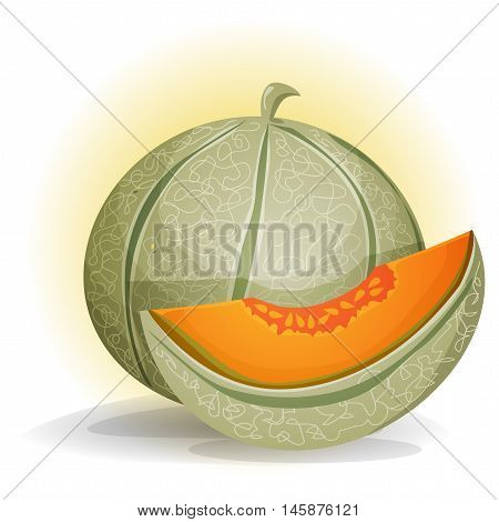 Illustration of an appetizing melon character with a separated quarter