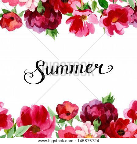 Summer card in watercolor for wedding invitation. Could be used for: romantic decoration, background of the invitation card, birthday postcard or vintage frame.