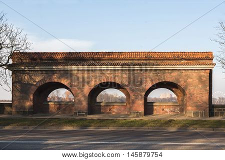 Cultural monuments, Kaliningrad, Russia, November 25, 2015 - German pre-war building, red brick, fortress Konigsberg, Kaliningrad cultural monuments