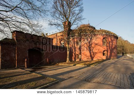 Cultural monuments, Kaliningrad, Russia, November 25, 2015 - German pre-war building, red brick, fortress Konigsberg, Kaliningrad cultural monuments