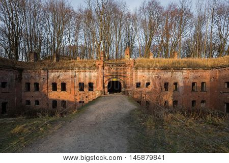 Cultural monuments, Kaliningrad, Russia, November 25, 2015 - German pre-war building, red brick, fortress Konigsberg, Kaliningrad cultural monuments