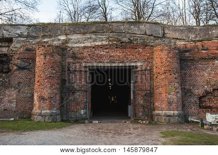 Cultural monuments, Kaliningrad, Russia, November 25, 2015 - German pre-war building, red brick, fortress Konigsberg, Kaliningrad cultural monuments