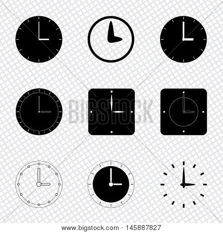 Collection Black Icons Of Clock. Time Set