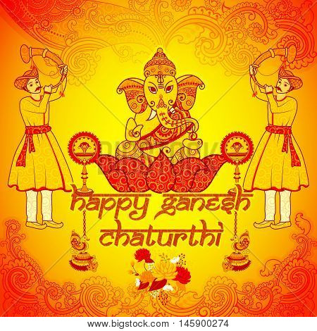 Vector design of Happy Ganesh Chaturthi background in Indian art style