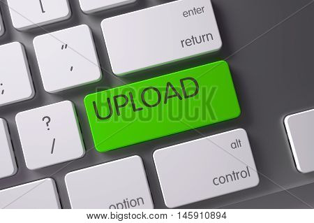 Upload Concept: Modernized Keyboard with Upload, Selected Focus on Green Enter Keypad. 3D Illustration.
