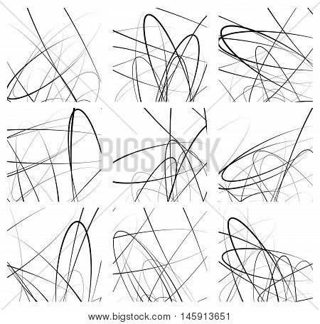 Random Lines Artistic Element / Pattern Set. Non Figural Monochrome Geometric Compositions.