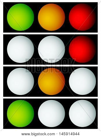 Horizontal Illuminated / Glowing Traffic Lights, Semaphores In Sequence