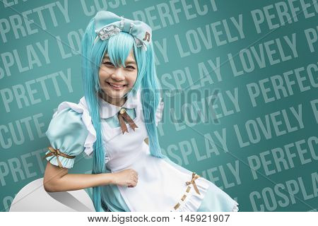 Japan anime cosplay , green cosplay set , maid