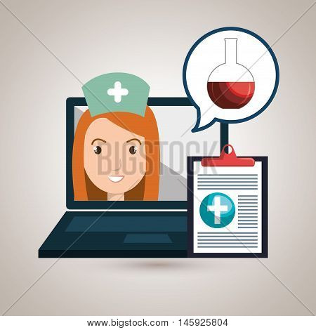 woman nurse laptop health vector illustration graphic