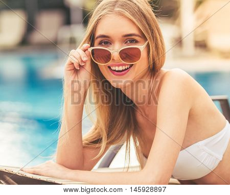 Attractive Girl At The Pool