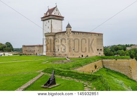 Narva, Estonia - August 13, 2016: the Narva castle, a view of the Pikk Hermann tower.