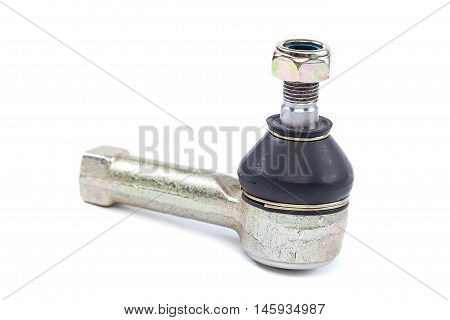 Tie rod end car isolated on white background. Tip of steering traction
