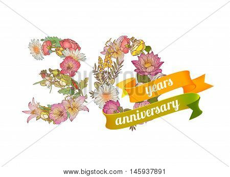 Thirty (30) years anniversary sign of floral digits