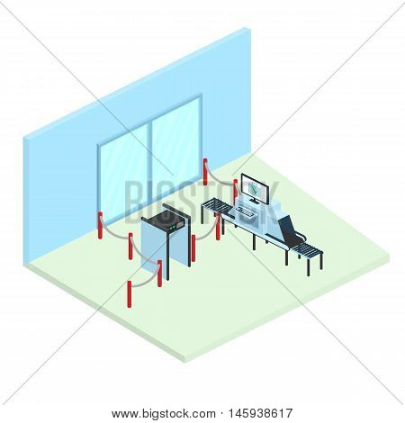 Control in airport. Part of the interior. Isometric vector illustration