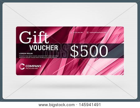 Gift Voucher. Vector Design Template. Discount Card. Gift Certificate. Pink Color Theme. Vector Illu