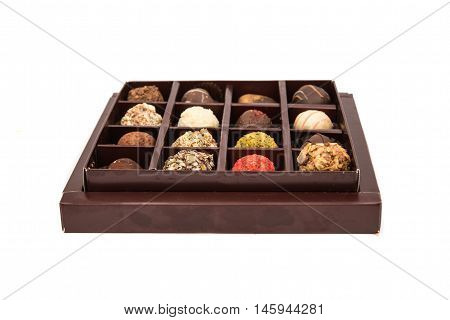 Boxes of chocolates truffles on a white background
