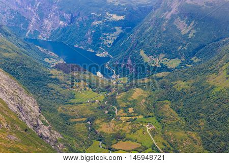 View On Geirangerfjord From Dalsnibba Viewpoint In Norway