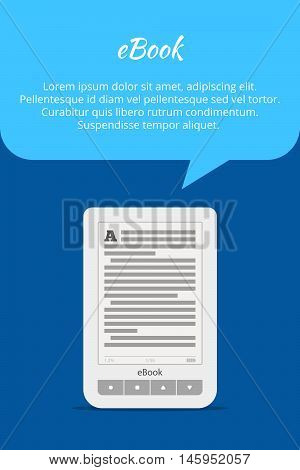 eBook or tablet concept. Quote bubble. A portable device for reading books. Advertising banner. Vector illustration