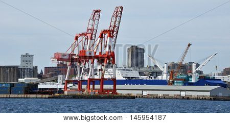 HALIFAX NOVA SCOTIA - JUNE 7, 2014: Halifax Harbour is a large natural harbour on the Atlantic coast of Nova Scotia, Canada, located in the Halifax Regional Municipality.