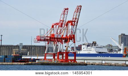 HALIFAX NOVA SCOTIA - JUNE 7, 2014: Halifax Harbour is a large natural harbour on the Atlantic coast of Nova Scotia, Canada, located in the Halifax Regional Municipality.