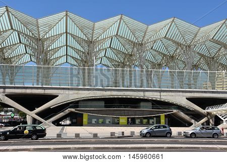 LISBON, PORTUGAL - AUG 21: Lisbon Oriente Station in Portugal, as seen on Aug 21, 2016. It is one of the main Portuguese intermodal transport hubs and one of the worlds largest rail stations.