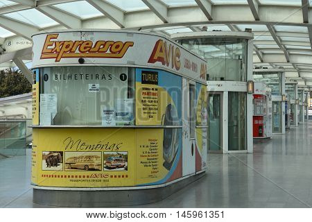 LISBON, PORTUGAL - AUG 21: Lisbon Oriente Station in Portugal, as seen on Aug 21, 2016. It is one of the main Portuguese intermodal transport hubs and one of the worlds largest rail stations.