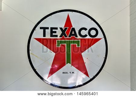 Providence Rhode Island - August 21 2016: Texaco Sign. Texaco Inc. (