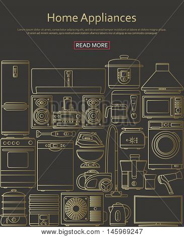 Home appliances concept made of outlined icons. Vector illustration.