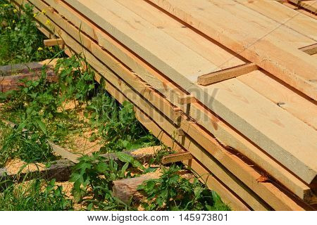 Set of Stacked wood pine timber for construction buildings and furniture production