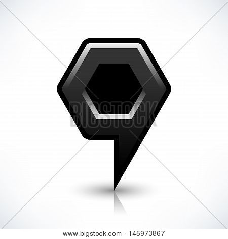Blank map pin location sign rounded hexagon shape icon with gray shadow and gradient reflection isolated on white background in simple flat style. Web design element save in vector illustration 8 eps