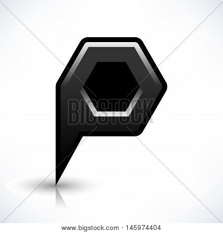 Blank map pin location sign rounded hexagon shape icon with gray shadow and gradient reflection isolated on white background in simple flat style. Web design element save in vector illustration 8 eps