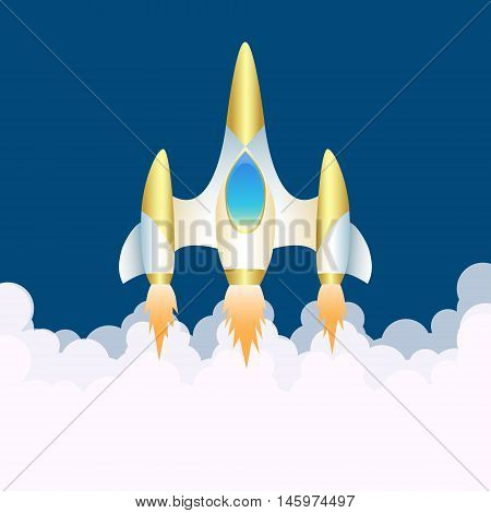 Spaceship. The launch. Cartoon style. Vector Image.