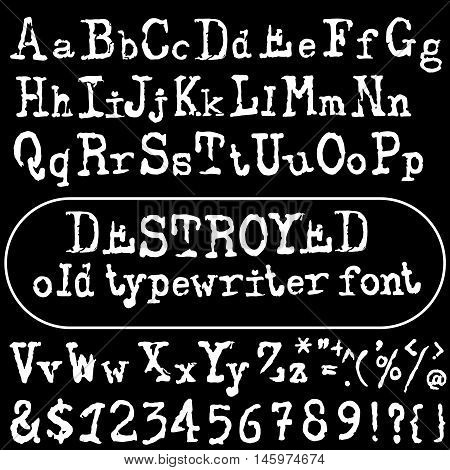 Vector old typewriter font. Vintage font. Old grunge font. Vector illustration