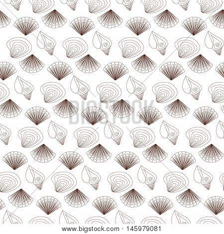 Seamless pattern sea shells outline silhouette on the white background . Vector illustration eps 10