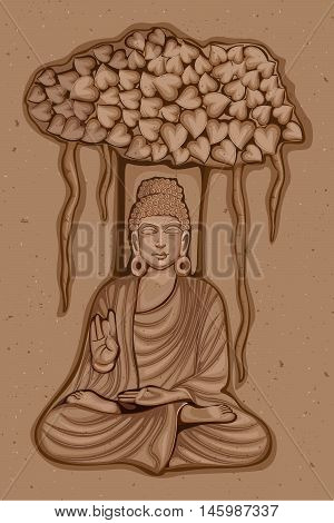 Vector design of Vintage statue of Indian Lord Buddha sculpture one of avatar from the Dashavatara of Vishnu engraved on stone