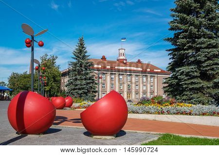 Central square and City Hall in Jõhvi. Estonia Baltic Countries. Jõhvi is a town in north-eastern Estonia and the capital of Ida-Viru County