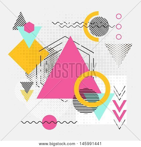 Abstract geometric shapes background. Modern backgdrop with lines, arrows and triangles chaos polygonal patterns. Vector illustration