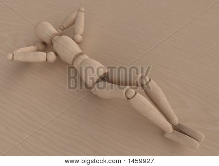 Manichino sdraiato sul legno