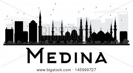 Medina City skyline black and white silhouette. Vector illustration. Simple flat concept for tourism presentation, banner, placard or web site. Business travel concept. Cityscape with landmarks