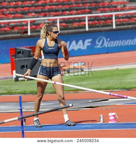 Stockholm, Sweden - Jun 10, 2018: Angelica Bengtsson Preparing In The Pole Vault Competition In Iaaf