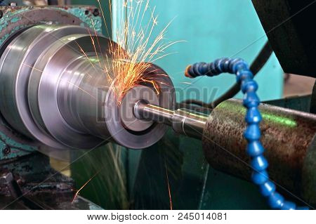 Metalworking Industry. Internal Grinding Of A Hole With A Spark By Means Of Cooling At The Foreign E