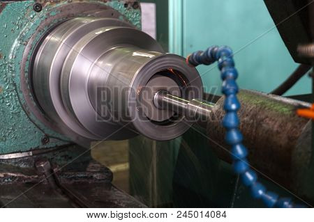Metalworking Industry. Internal Grinding Of A Hole With A Spark By Means Of Cooling At The Foreign E