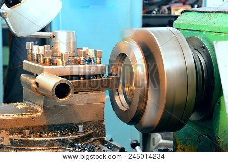 Machining On A Lathe, Internal Boring Of A Part With A Tool. Processing Of Metal By Cutting At A Man