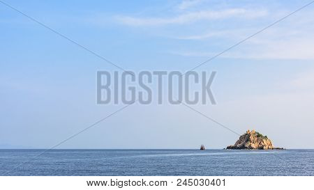 Beautiful Nature Landscape Of Shark Island Divesite Small Rock Island At Ko Tao Under The Blue Sky O