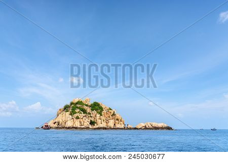 Beautiful Nature Landscape Of Shark Island Divesite Small Rock Island At Ko Tao Under The Blue Sky O