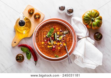 Traditional Spanish Andalusian Tomato Cream Soup - Salmorejo. Sa