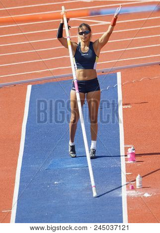 Stockholm, Sweden - Jun 10, 2018: Angelica Bengtsson Prepare Jumping In The Pole Vault Competition I